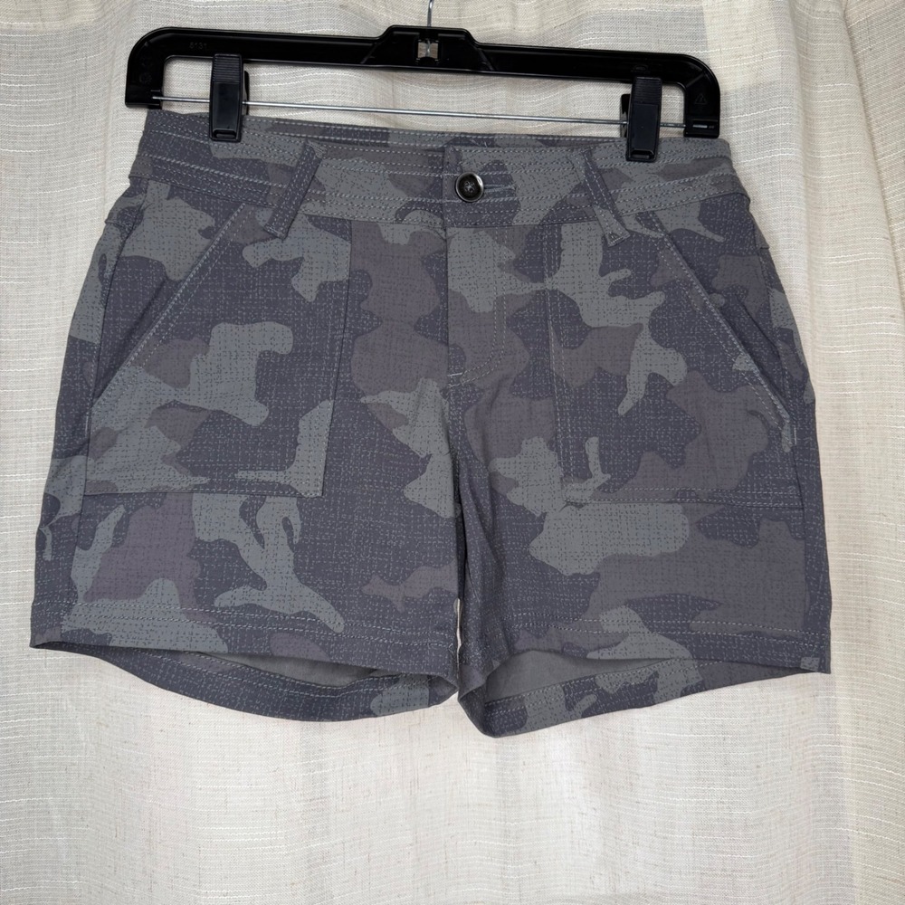 prAna Halle Short II Camo Charcoal Gray Hiking Outdoor Stretch Women's Size 2